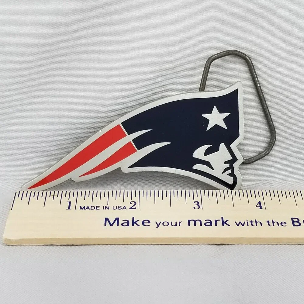 Vintage New England Patriots NFL Football Belt Buckle Red White Blue Fine Pewter